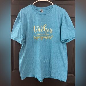 Blue Teacher Shirt with Gold Print